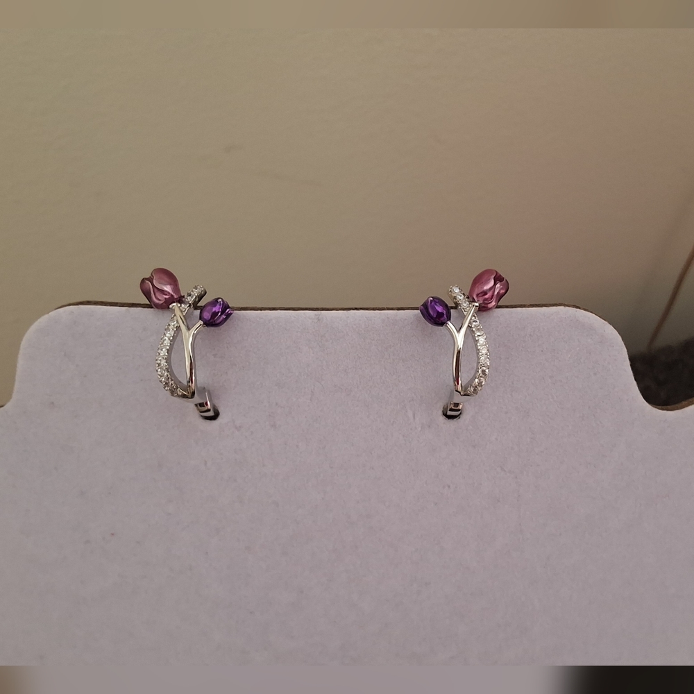 💥SALE💥NEW Tulip Rhinestone 925 Silver Earrings - Picture 4 of 5